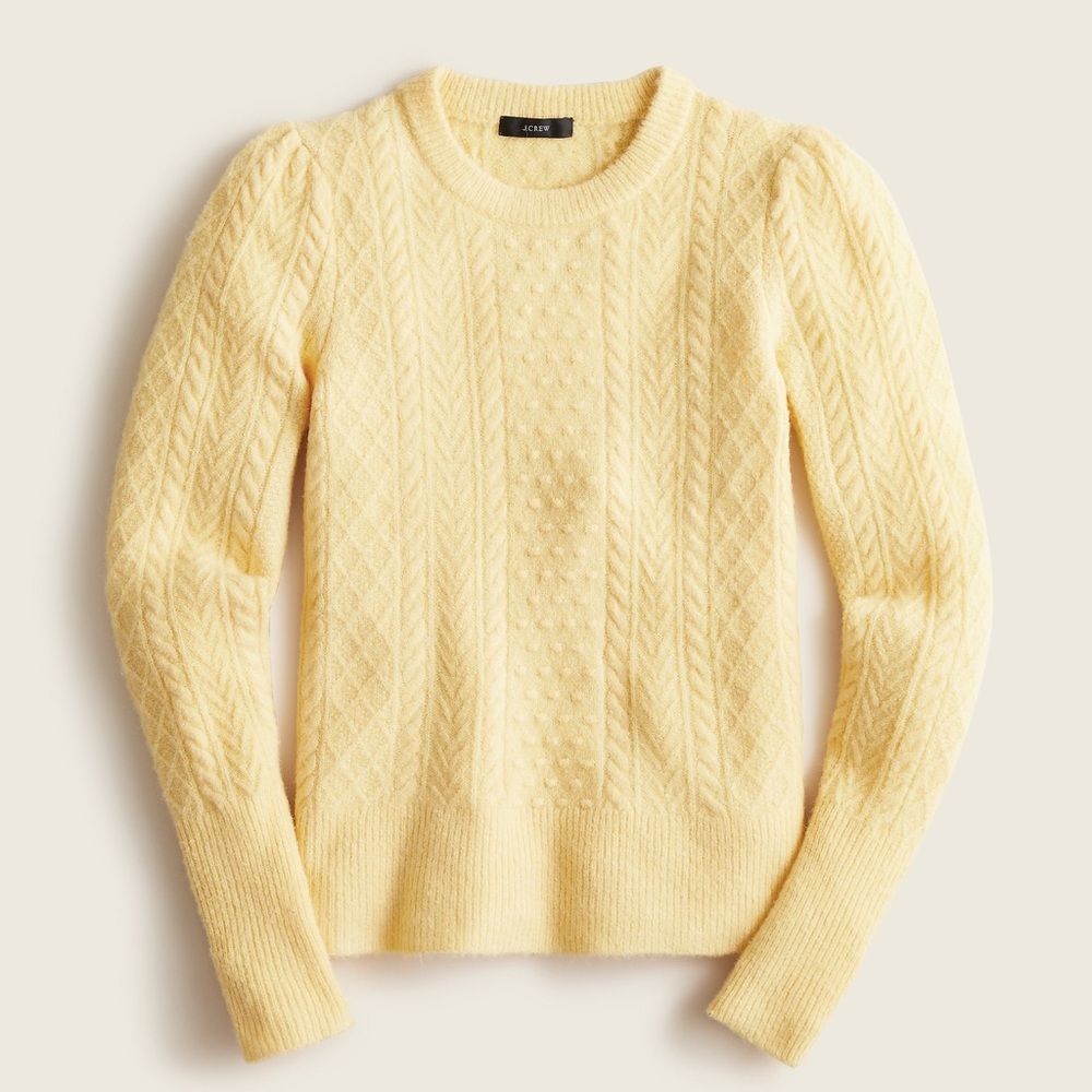 J. Crew Stretch Wool Cable-knit Crewneck Sweater in Yellow